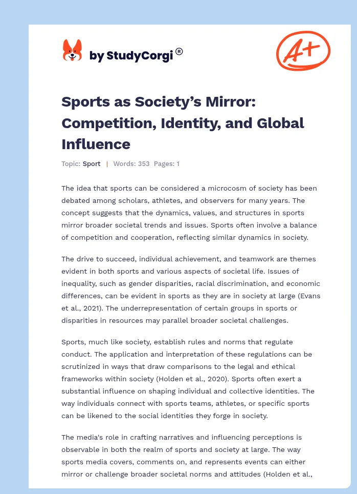 Sports as Society’s Mirror: Competition, Identity, and Global Influence. Page 1