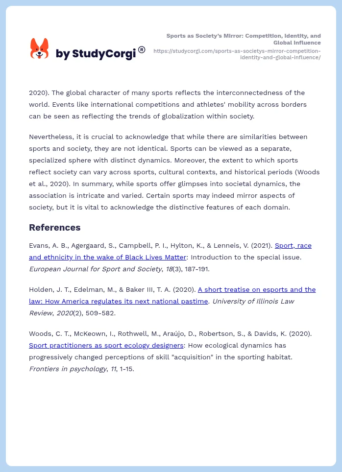 Sports as Society’s Mirror: Competition, Identity, and Global Influence. Page 2