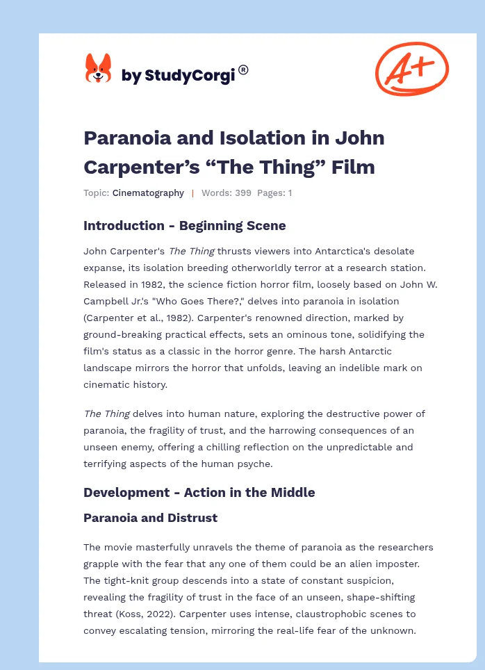 Paranoia and Isolation in John Carpenter’s “The Thing” Film. Page 1