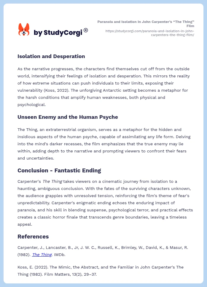 Paranoia and Isolation in John Carpenter’s “The Thing” Film. Page 2