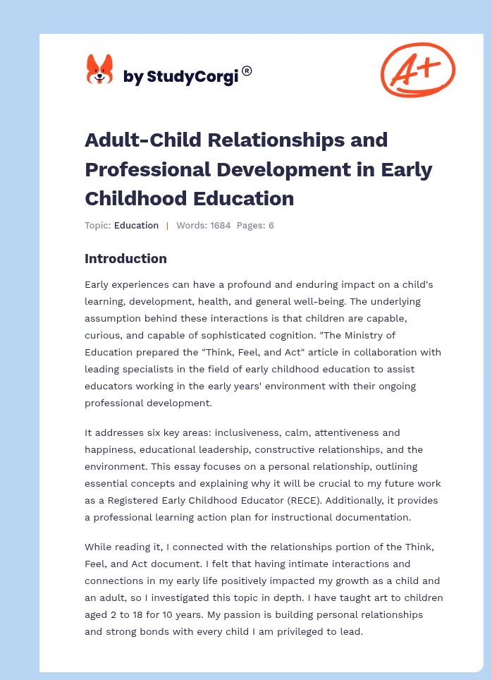Adult-Child Relationships and Professional Development in Early Childhood Education. Page 1