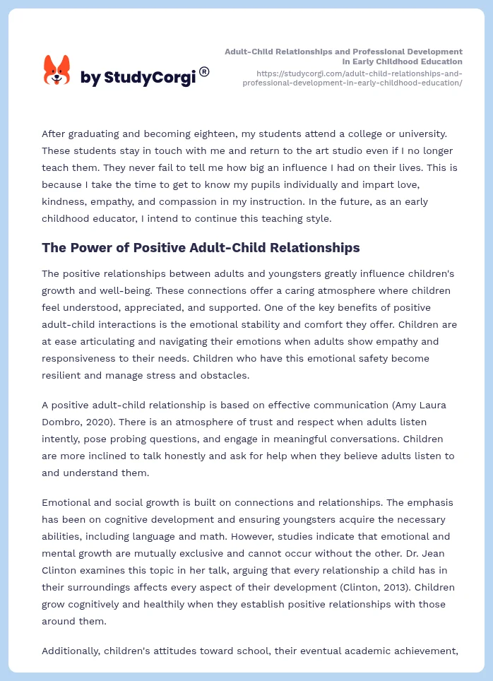 Adult-Child Relationships and Professional Development in Early Childhood Education. Page 2