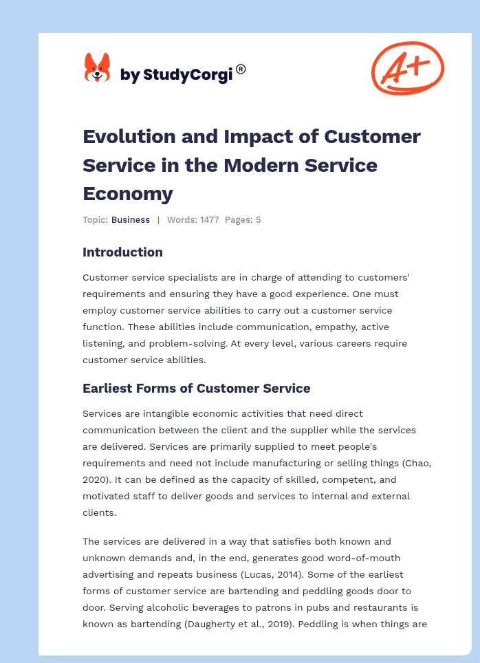Evolution and Impact of Customer Service in the Modern Service Economy. Page 1
