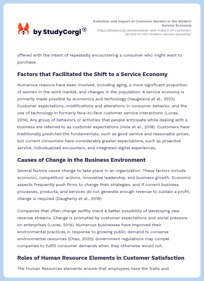 Evolution and Impact of Customer Service in the Modern Service Economy. Page 2