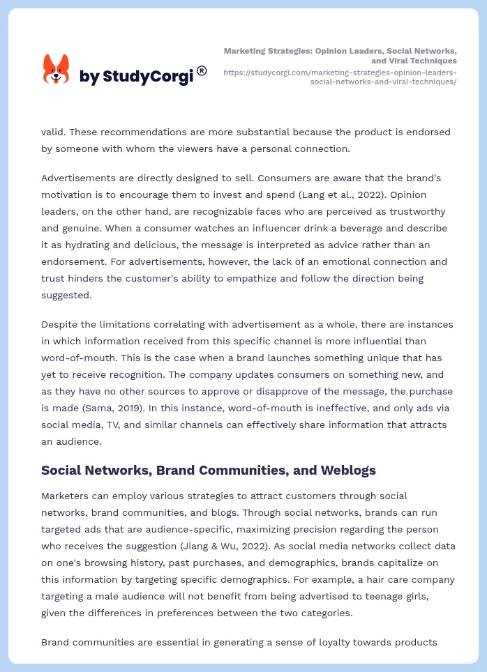 Marketing Strategies: Opinion Leaders, Social Networks, and Viral Techniques. Page 2
