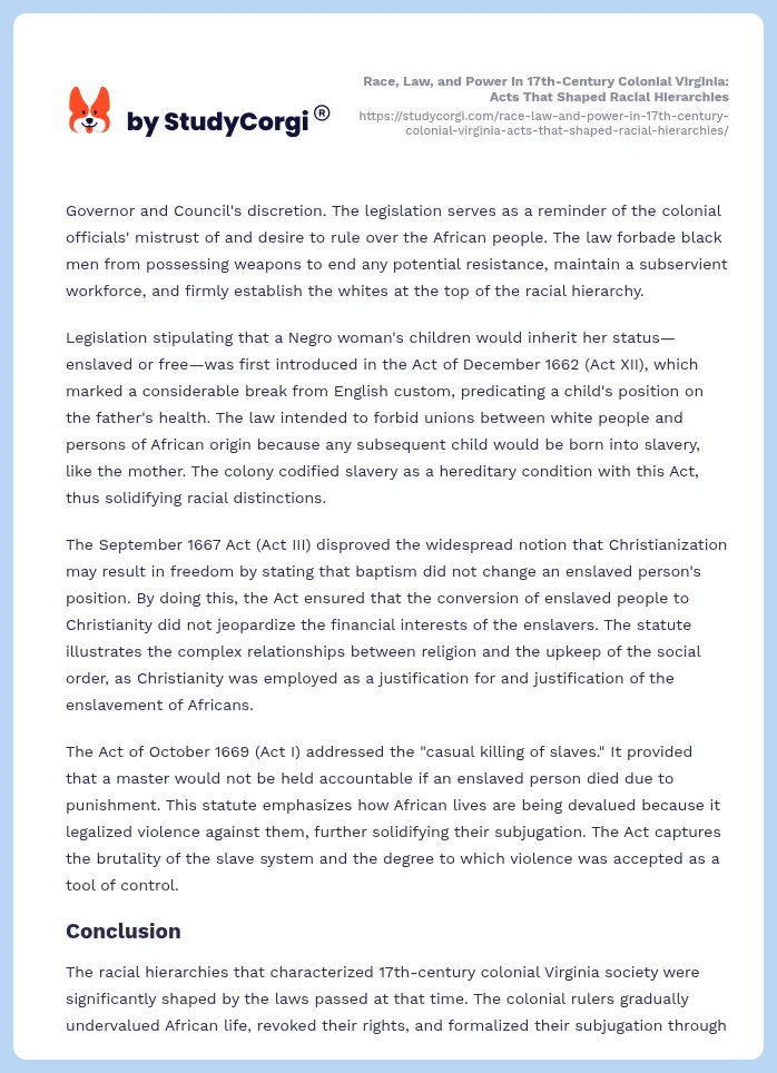 Race, Law, and Power in 17th-Century Colonial Virginia: Acts That Shaped Racial Hierarchies. Page 2