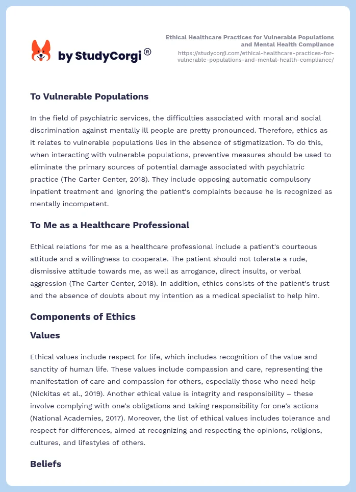 Ethical Healthcare Practices for Vulnerable Populations and Mental Health Compliance. Page 2