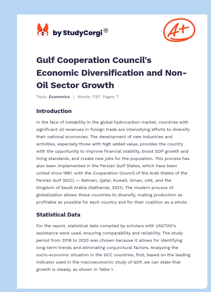 Gulf Cooperation Council's Economic Diversification and Non-Oil Sector Growth. Page 1
