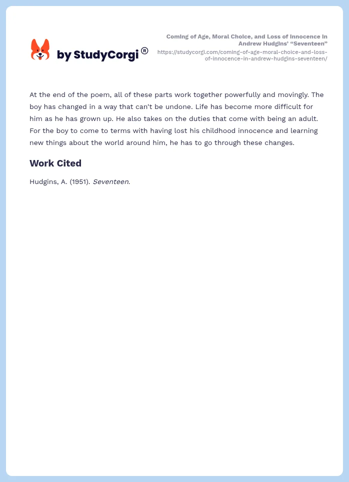 Coming of Age, Moral Choice, and Loss of Innocence in Andrew Hudgins’ “Seventeen”. Page 2