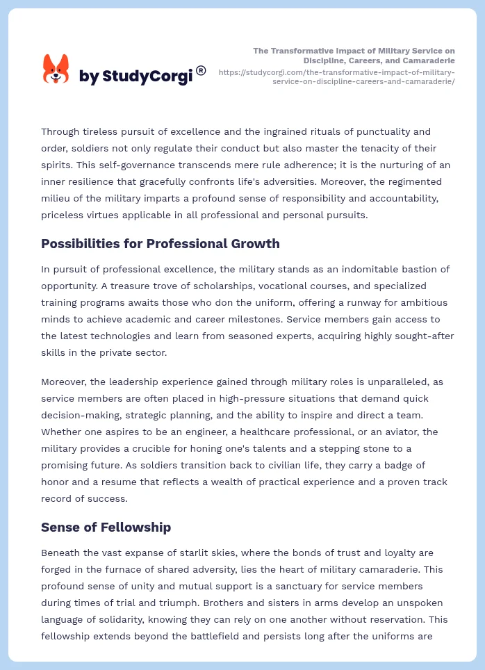 The Transformative Impact of Military Service on Discipline, Careers, and Camaraderie. Page 2