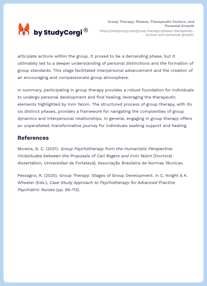 Group Therapy: Phases, Therapeutic Factors, and Personal Growth. Page 2
