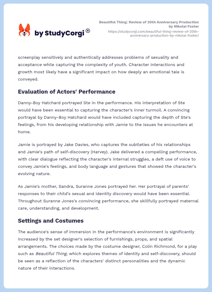 Beautiful Thing: Review of 20th Anniversary Production by Nikolai Foster. Page 2