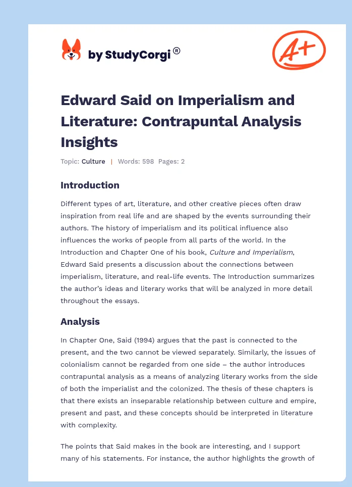Edward Said on Imperialism and Literature: Contrapuntal Analysis Insights. Page 1
