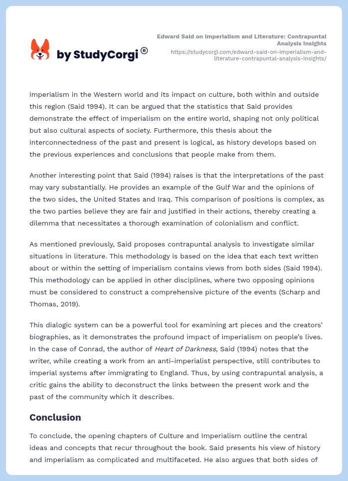 Edward Said on Imperialism and Literature: Contrapuntal Analysis Insights. Page 2