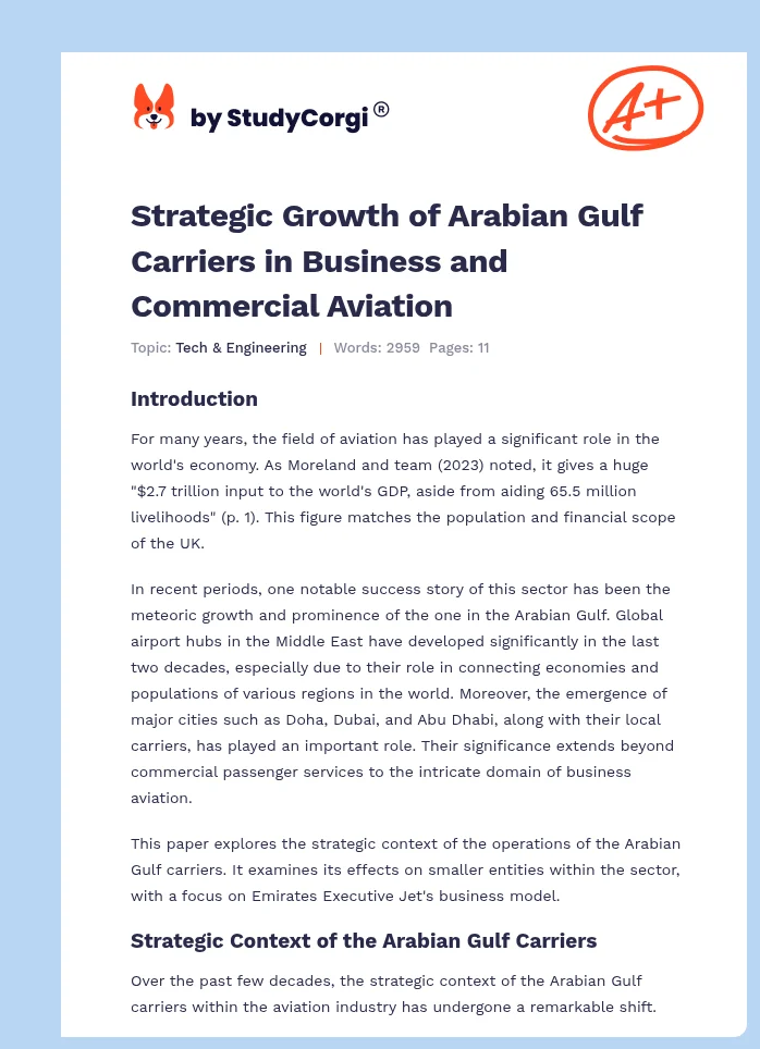 Strategic Growth of Arabian Gulf Carriers in Business and Commercial Aviation. Page 1
