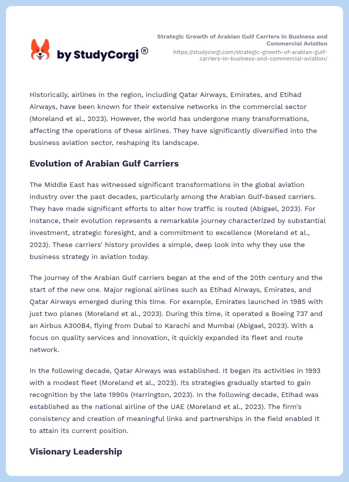 Strategic Growth of Arabian Gulf Carriers in Business and Commercial Aviation. Page 2