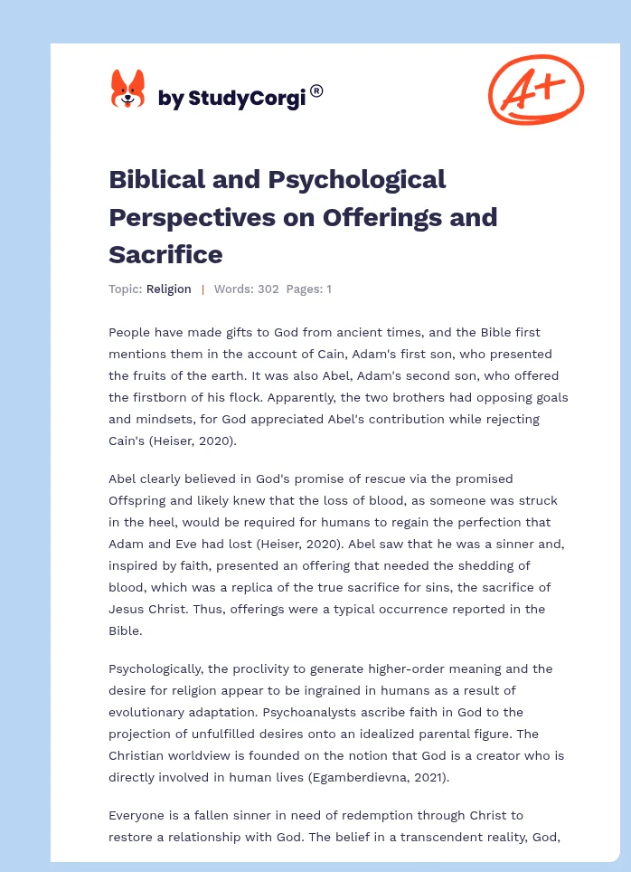 Biblical and Psychological Perspectives on Offerings and Sacrifice. Page 1