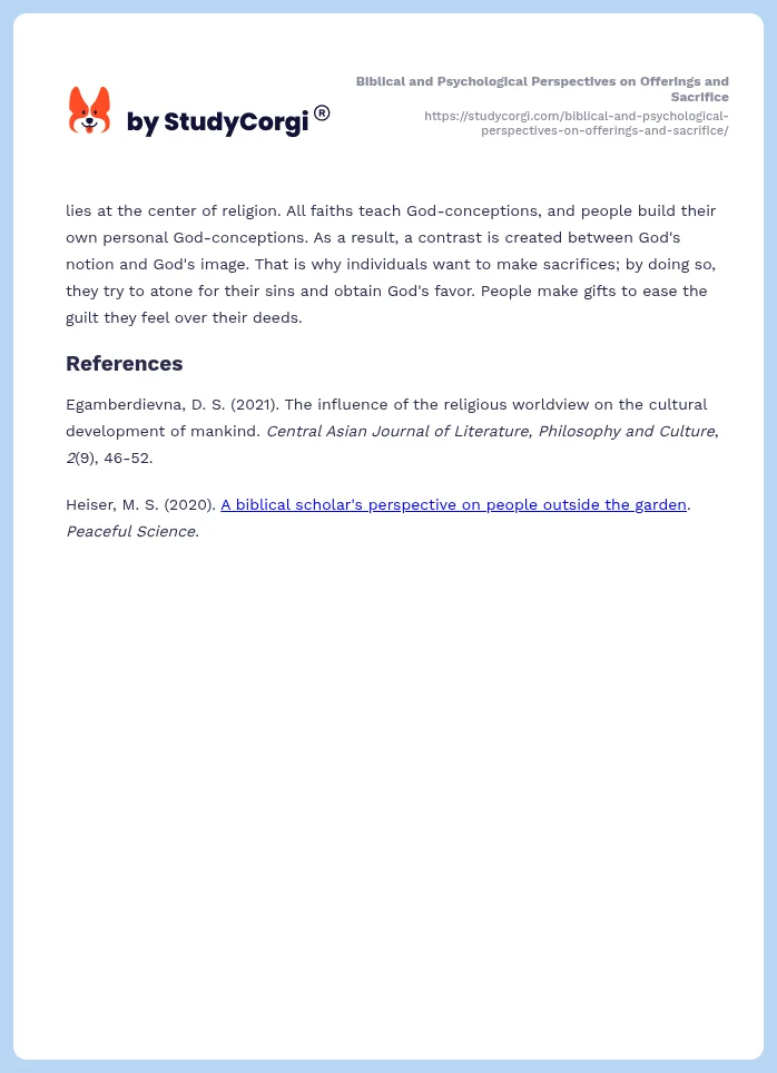 Biblical and Psychological Perspectives on Offerings and Sacrifice. Page 2