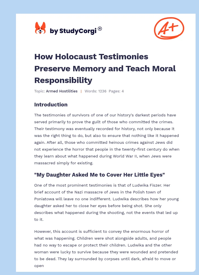 How Holocaust Testimonies Preserve Memory and Teach Moral Responsibility. Page 1
