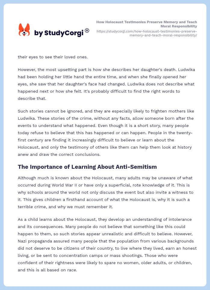 How Holocaust Testimonies Preserve Memory and Teach Moral Responsibility. Page 2
