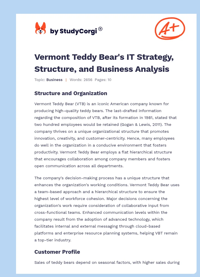 Vermont Teddy Bear's IT Strategy, Structure, and Business Analysis. Page 1