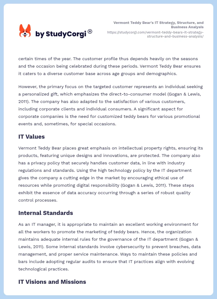 Vermont Teddy Bear's IT Strategy, Structure, and Business Analysis. Page 2