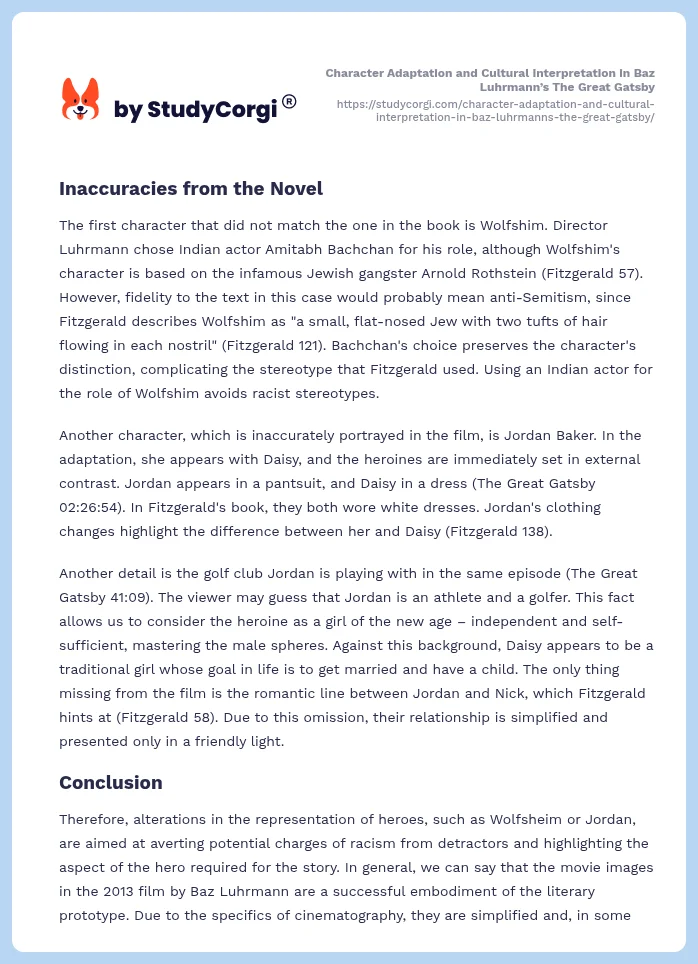 Character Adaptation and Cultural Interpretation in Baz Luhrmann’s The Great Gatsby. Page 2