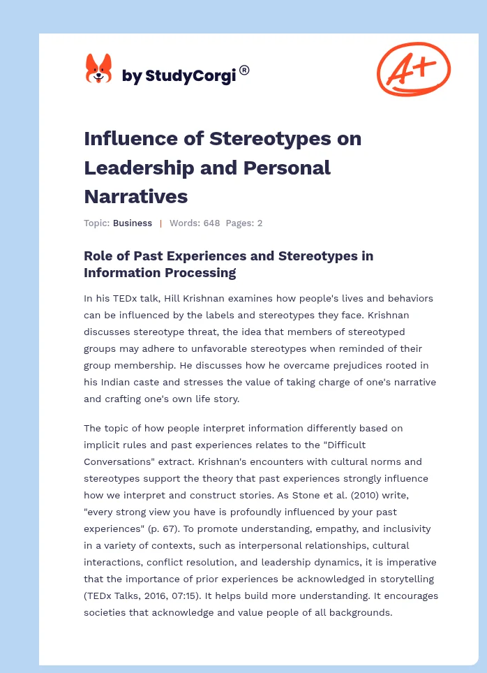 Influence of Stereotypes on Leadership and Personal Narratives. Page 1