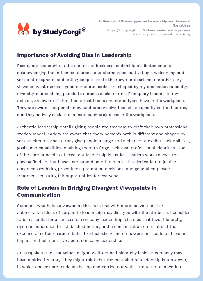 Influence of Stereotypes on Leadership and Personal Narratives. Page 2