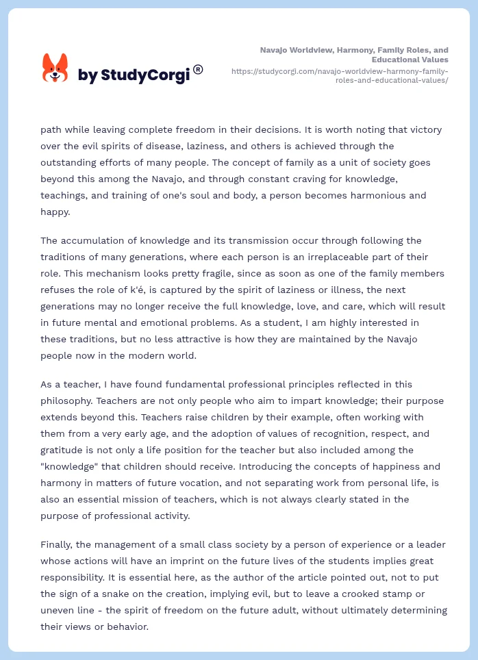 Navajo Worldview, Harmony, Family Roles, and Educational Values. Page 2