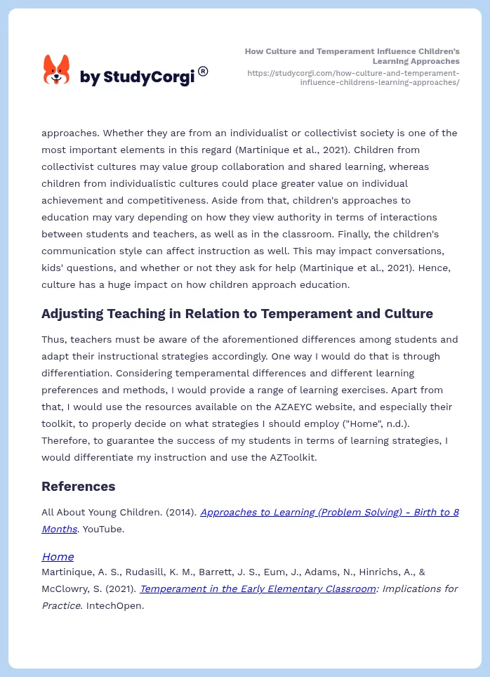 How Culture and Temperament Influence Children’s Learning Approaches. Page 2
