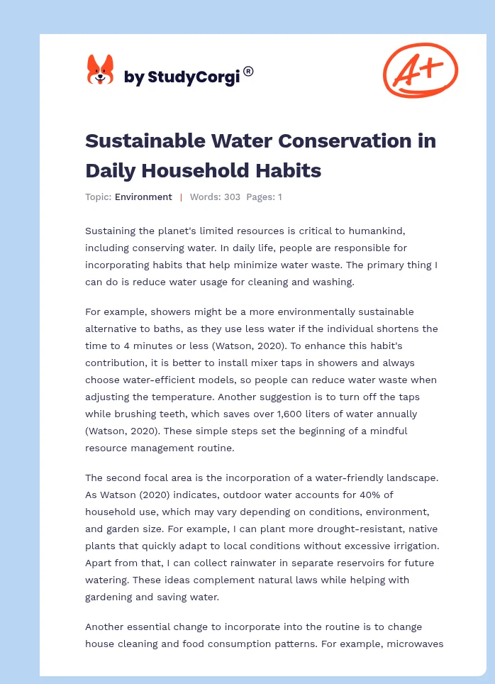 Sustainable Water Conservation in Daily Household Habits. Page 1