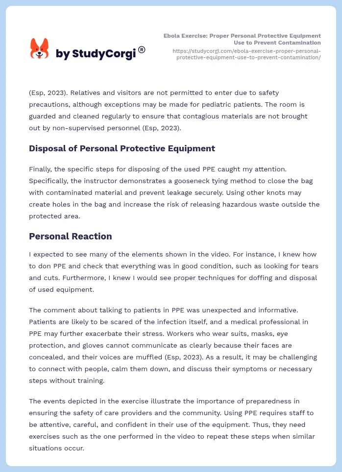 Ebola Exercise: Proper Personal Protective Equipment Use to Prevent Contamination. Page 2