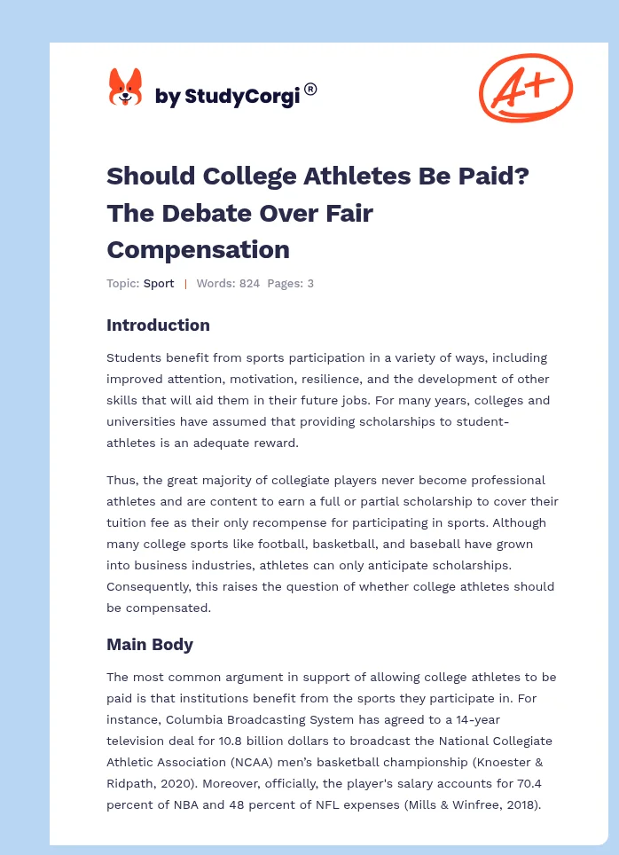 Should College Athletes Be Paid? The Debate Over Fair Compensation. Page 1
