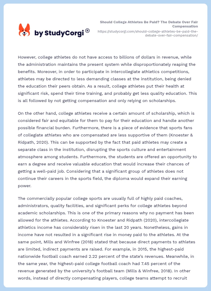 Should College Athletes Be Paid? The Debate Over Fair Compensation. Page 2