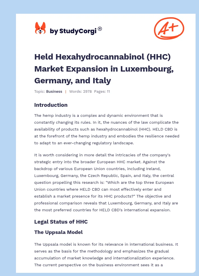 Held Hexahydrocannabinol (HHC) Market Expansion in Luxembourg, Germany, and Italy. Page 1