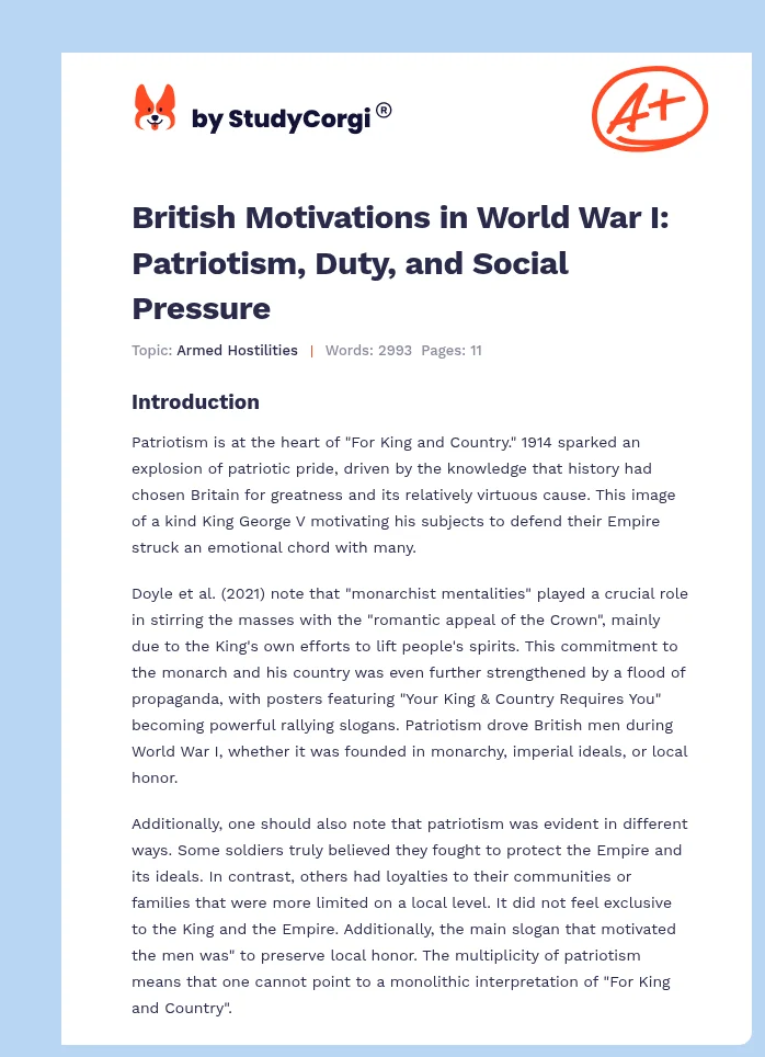 British Motivations in World War I: Patriotism, Duty, and Social Pressure. Page 1