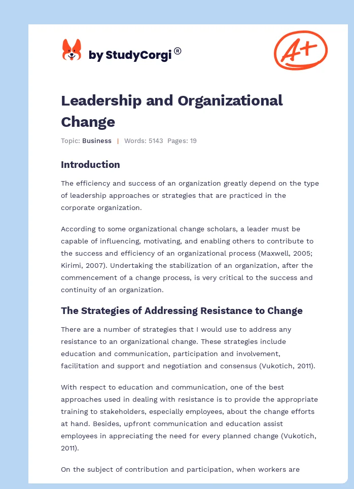 Leadership and Organizational Change. Page 1