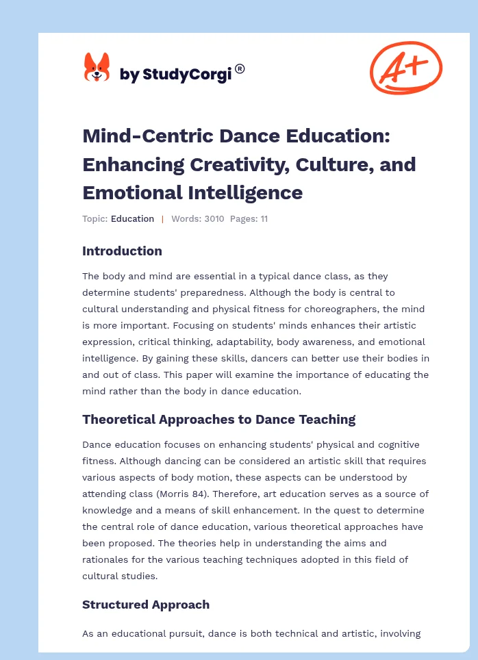 Mind-Centric Dance Education: Enhancing Creativity, Culture, and Emotional Intelligence. Page 1