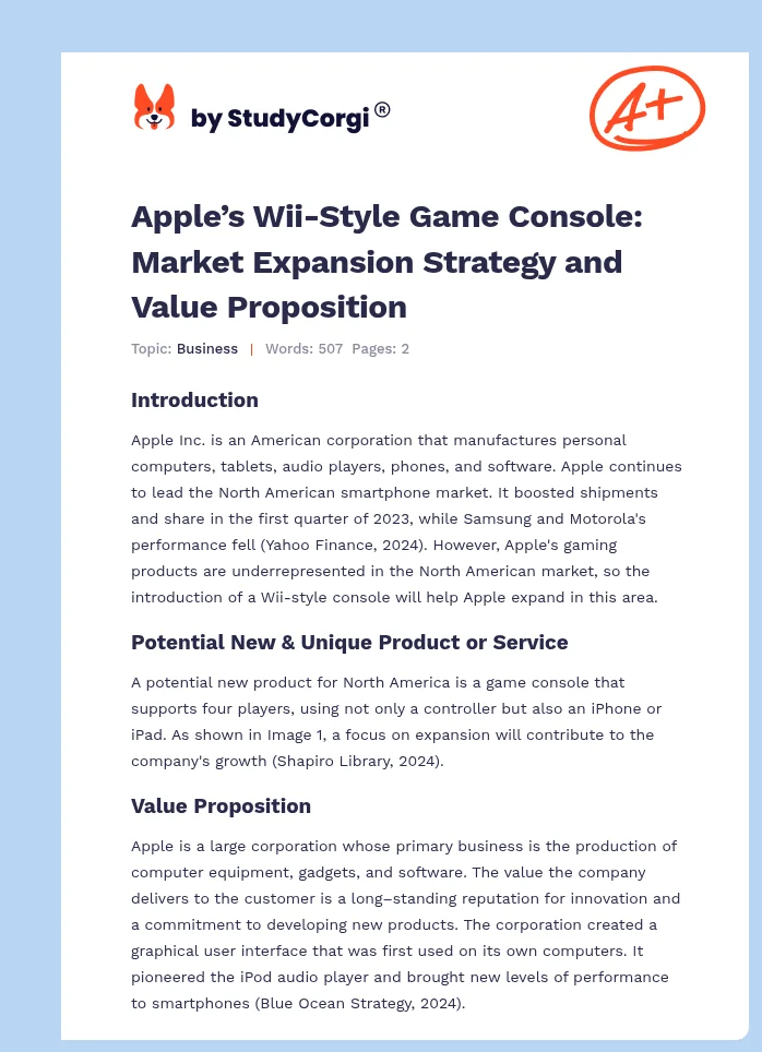 Apple’s Wii-Style Game Console: Market Expansion Strategy and Value Proposition. Page 1
