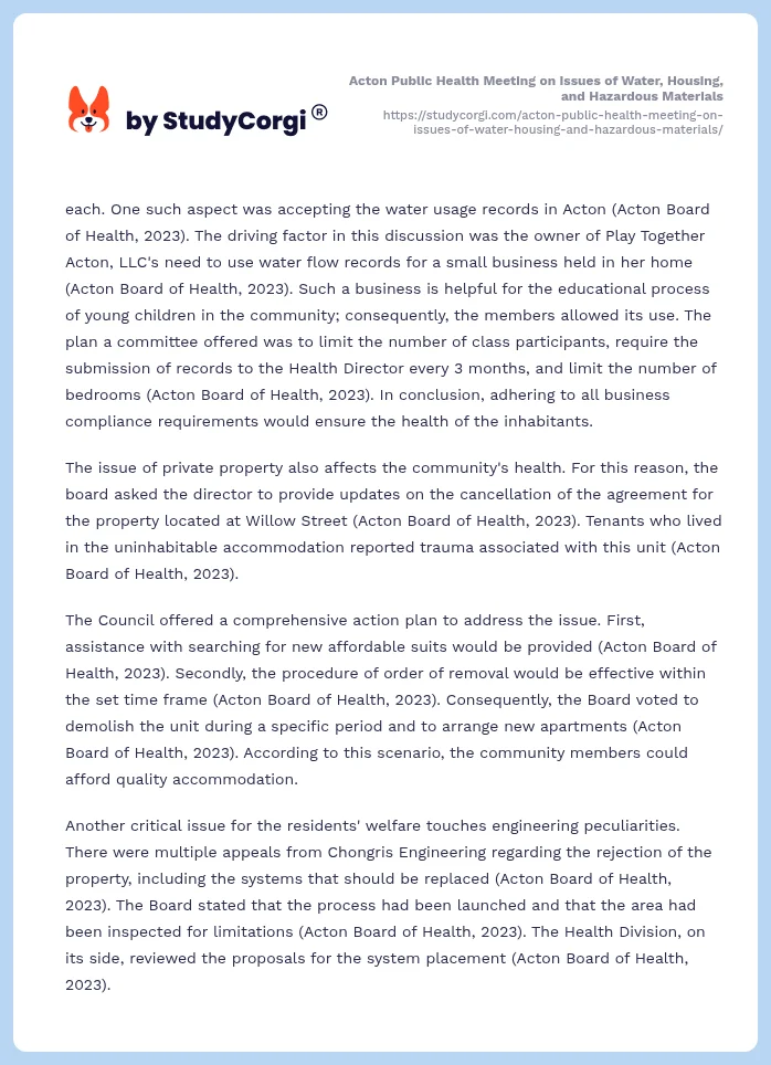 Acton Public Health Meeting on Issues of Water, Housing, and Hazardous Materials. Page 2