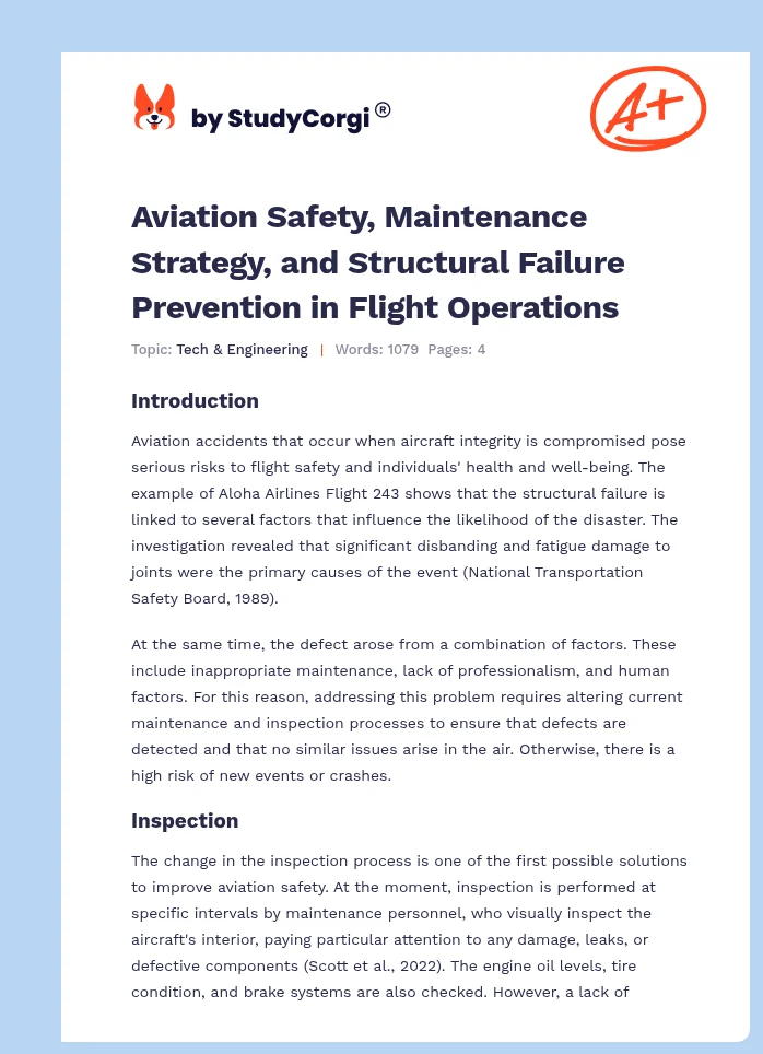 Aviation Safety, Maintenance Strategy, and Structural Failure Prevention in Flight Operations. Page 1