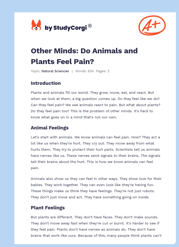 Other Minds: Do Animals and Plants Feel Pain?. Page 1