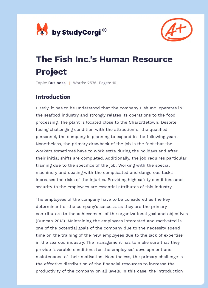 The Fish Inc.'s Human Resource Project. Page 1