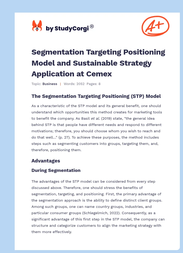 Segmentation Targeting Positioning Model and Sustainable Strategy Application at Cemex. Page 1