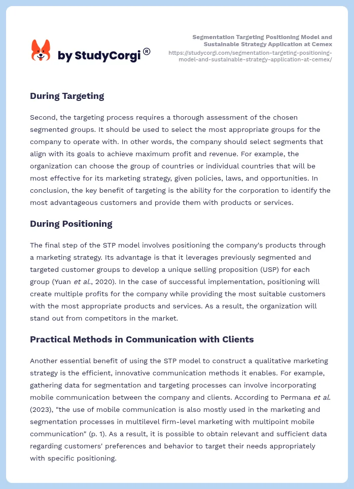 Segmentation Targeting Positioning Model and Sustainable Strategy Application at Cemex. Page 2