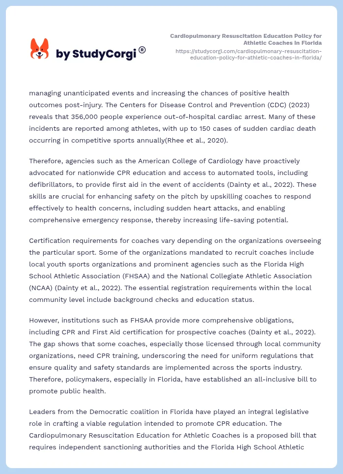 Cardiopulmonary Resuscitation Education Policy for Athletic Coaches in Florida. Page 2