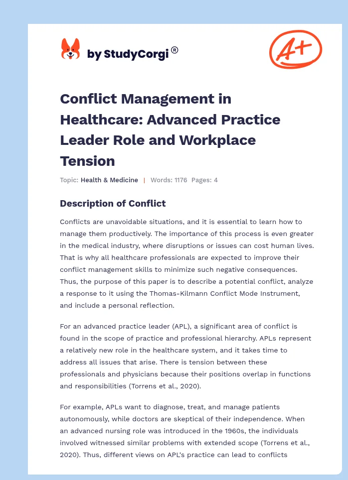 Conflict Management in Healthcare: Advanced Practice Leader Role and Workplace Tension. Page 1