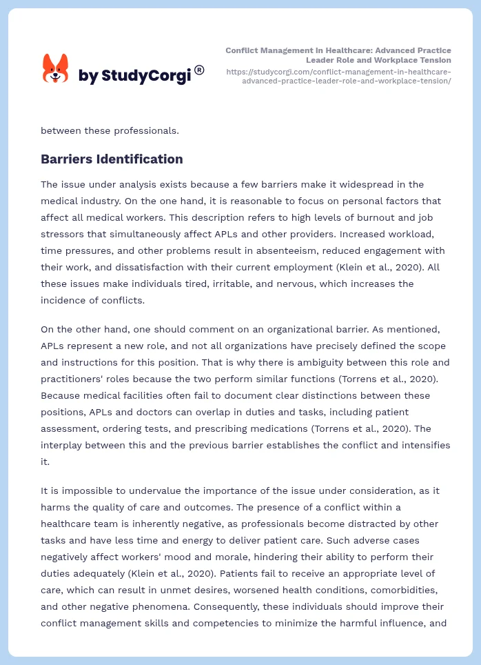Conflict Management in Healthcare: Advanced Practice Leader Role and Workplace Tension. Page 2