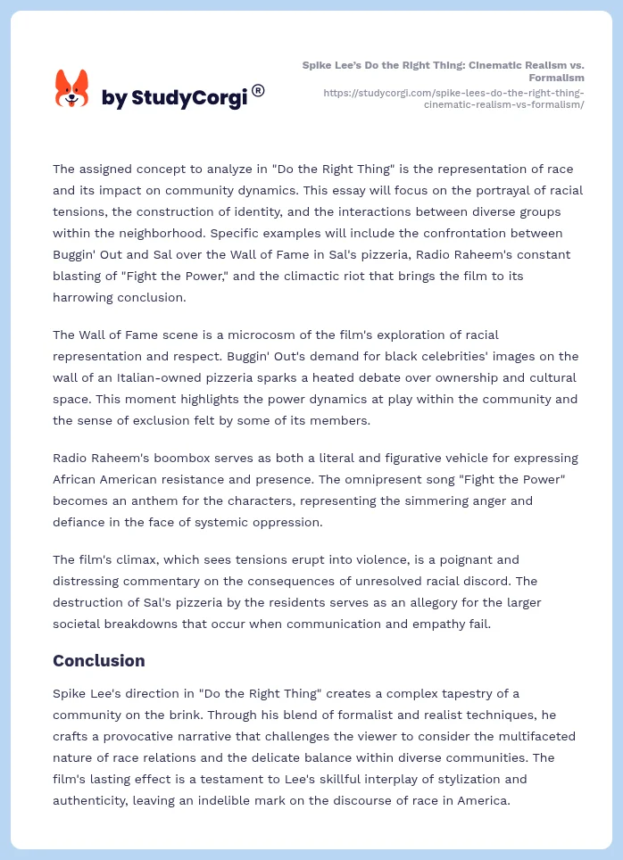 Spike Lee’s Do the Right Thing: Cinematic Realism vs. Formalism. Page 2